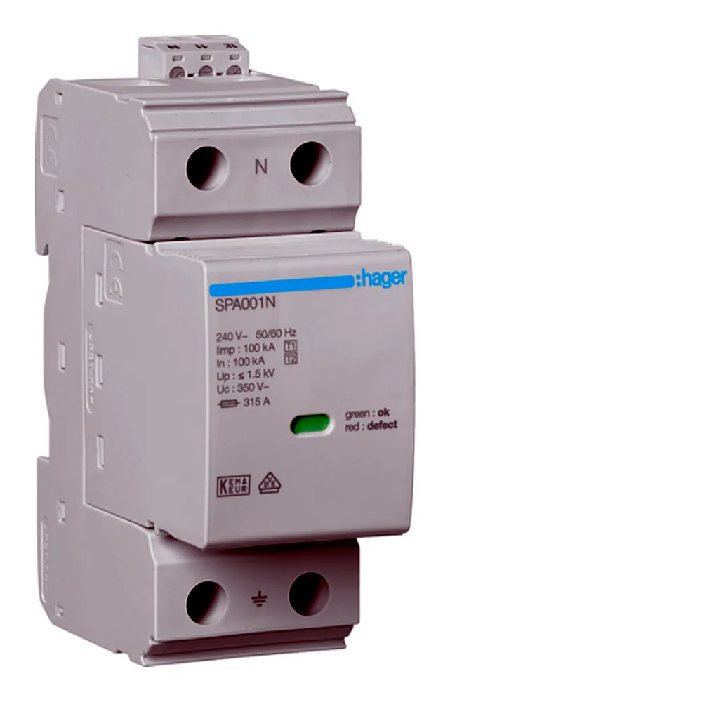 Розрядник (ПЗІП) T1+T2 1P N-PE 100kA 1,5kV +дод.контакт, вбуд.запобіжник