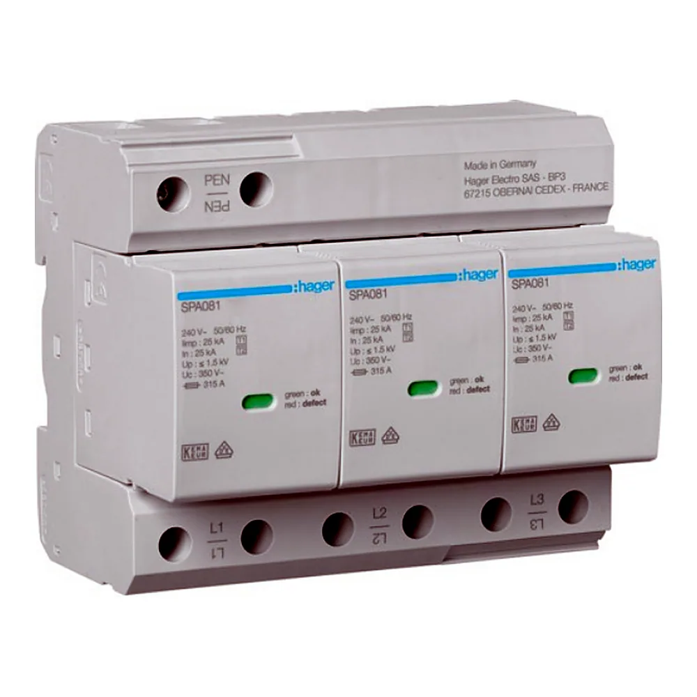 Розрядник (ПЗІП) T1+T2 3P Uc 350V 25kA 1,5kV TCN +дод.контакт