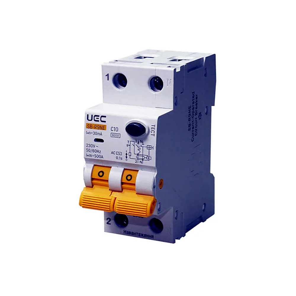 Автоматичний вимикач диференційного захисту IEK SB-R9NE 2P C10 30мА тип AC 6kA RCBO60-2-010-C-030-AC