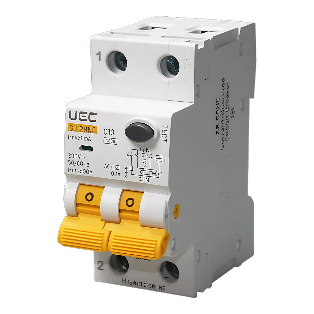 Диференційний автоматичний вимикач SB-R9NE 2P C 10 А 30 мА тип AC 6 кА UEC RCBO60-2-010-C-030-AC