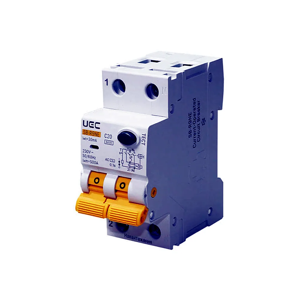 Автоматичний вимикач диференційного захисту IEK SB-R9NE 2P C20 30мА тип AC 6kA RCBO60-2-020-C-030-AC