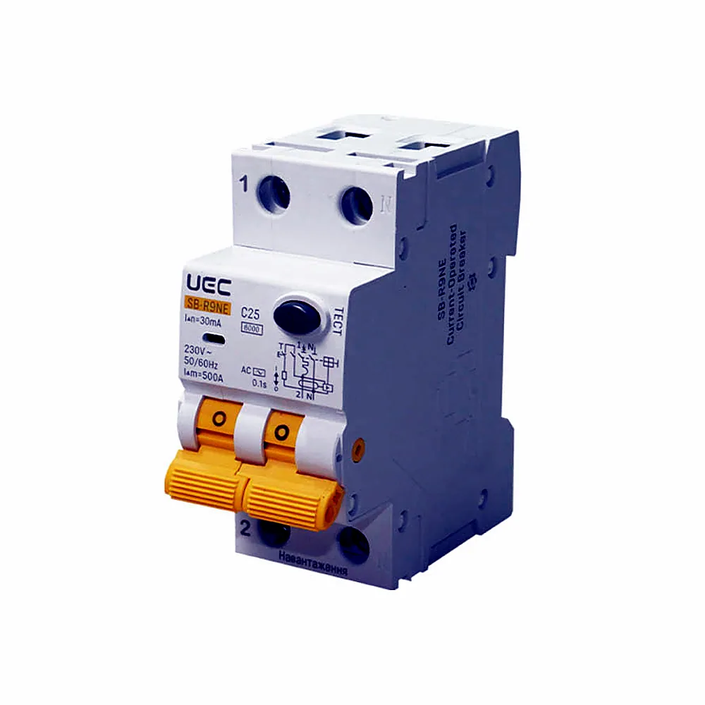 Автоматичний вимикач диференційного захисту IEK SB-R9NE 2P C25 30мА тип AC 6kA RCBO60-2-025-C-030-AC