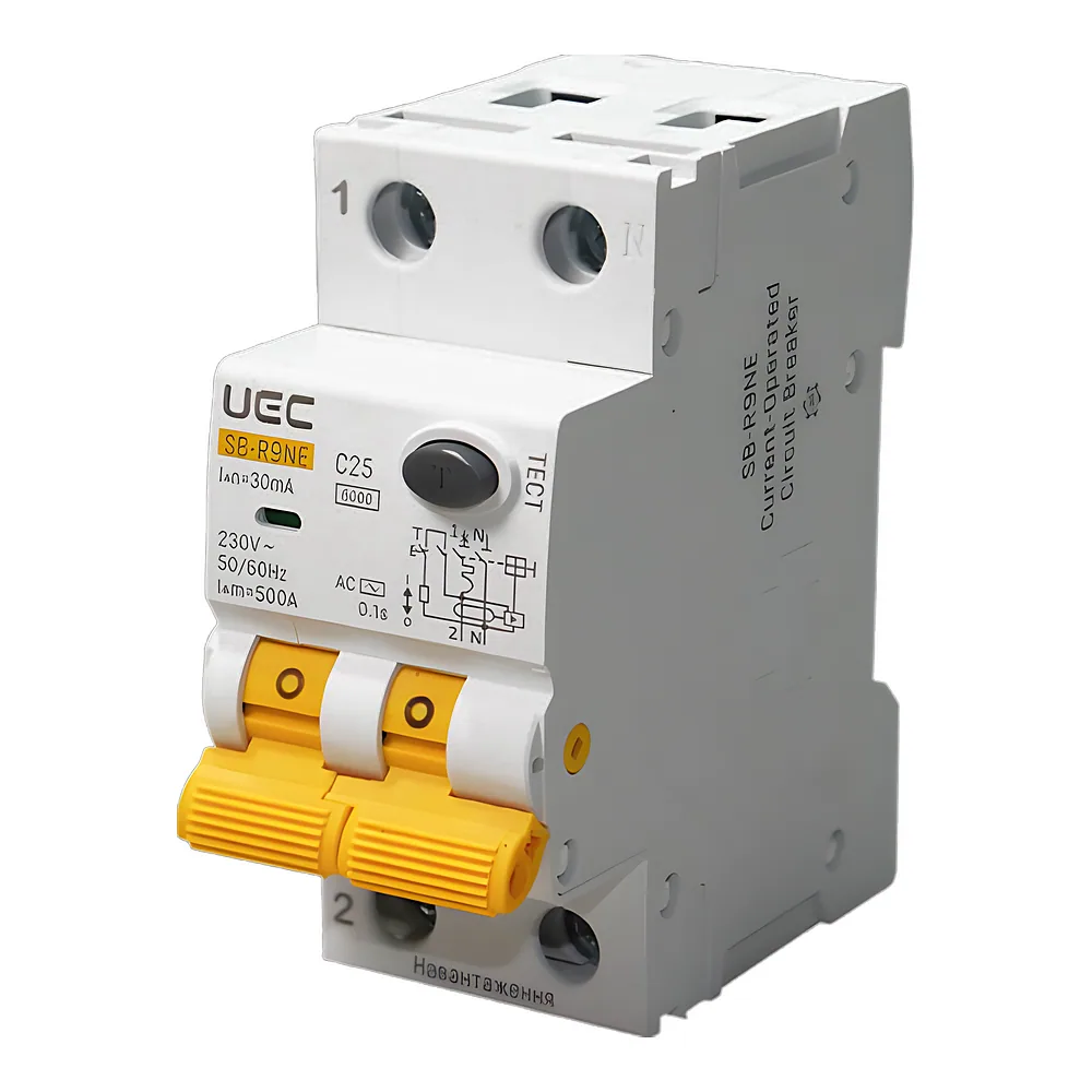 Диференційний автоматичний вимикач SB-R9NE 2P C 25 А 30 мА тип AC 6 кА UEC RCBO60-2-025-C-030-AC