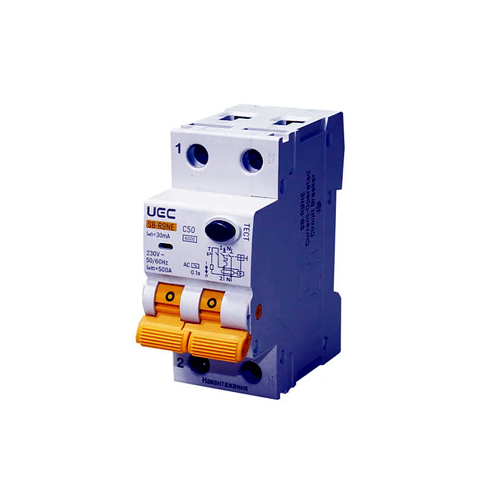 Автоматичний вимикач диференційного захисту IEK SB-R9NE 2P C50 30мА тип AC 6kA RCBO60-2-050-C-030-AC