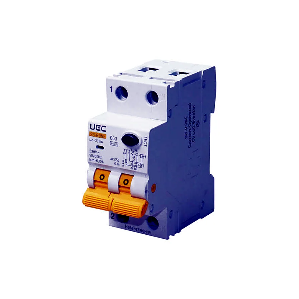 Автоматичний вимикач диференційного захисту IEK SB-R9NE 2P C63 30мА тип AC 6kA RCBO60-2-063-C-030-AC