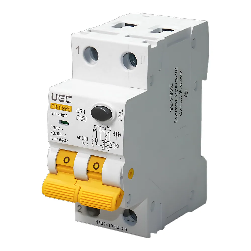 Диференційний автоматичний вимикач SB-R9NE 2P C 63 А 30 мА тип AC 6 кА UEC RCBO60-2-063-C-030-AC