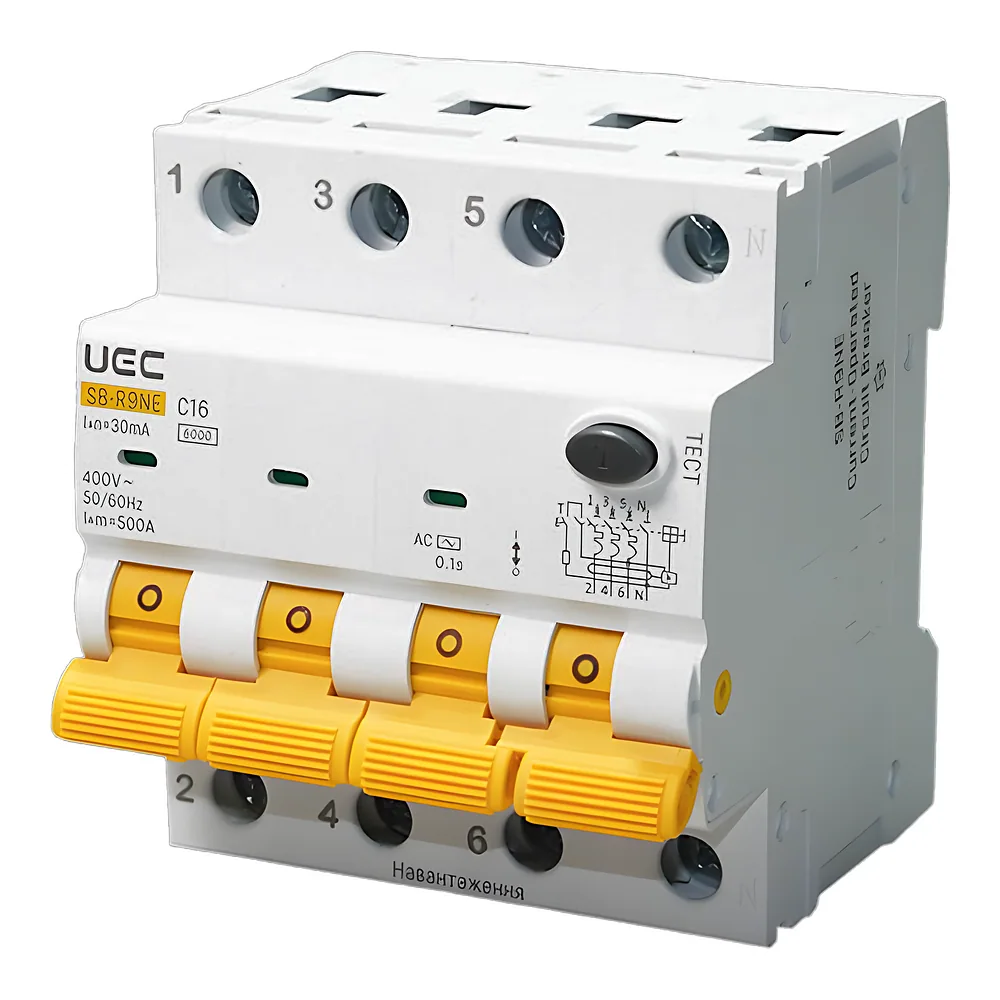 Диференційний автоматичний вимикач SB-R9NE 4P C 16 А 30 мА тип AC 6 кА UEC RCBO60-4-016-C-030-AC