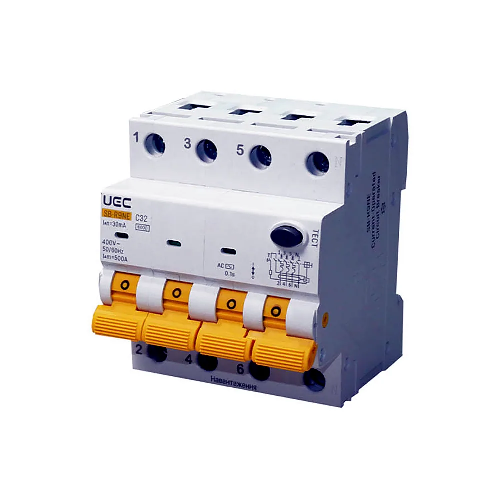 Автоматичний вимикач диференційного захисту IEK SB-R9NE 4P C32 30мА тип AC 6kA RCBO60-4-032-C-030-AC