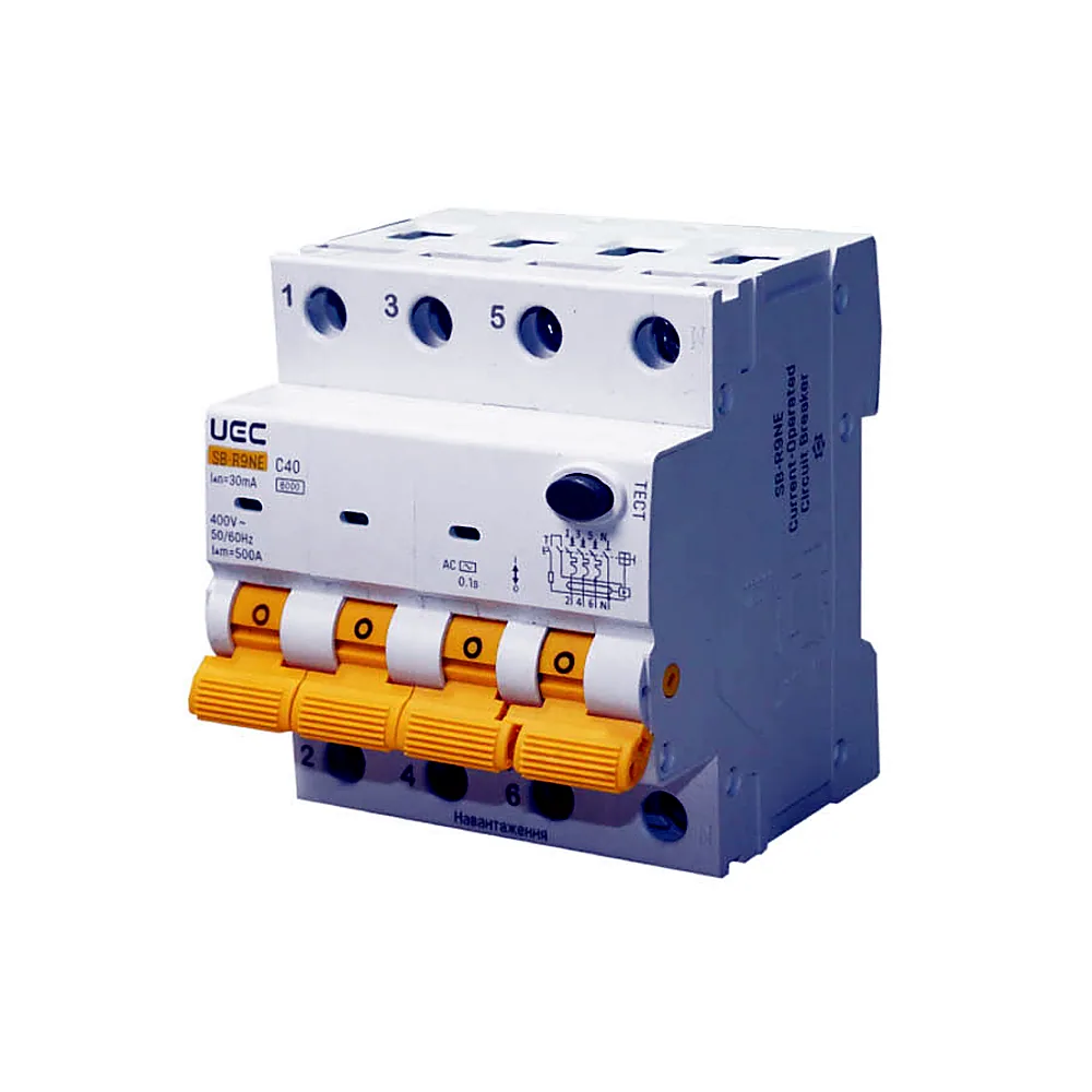 Автоматичний вимикач диференційного захисту IEK SB-R9NE 4P C40 30мА тип AC 6kA RCBO60-4-040-C-030-AC