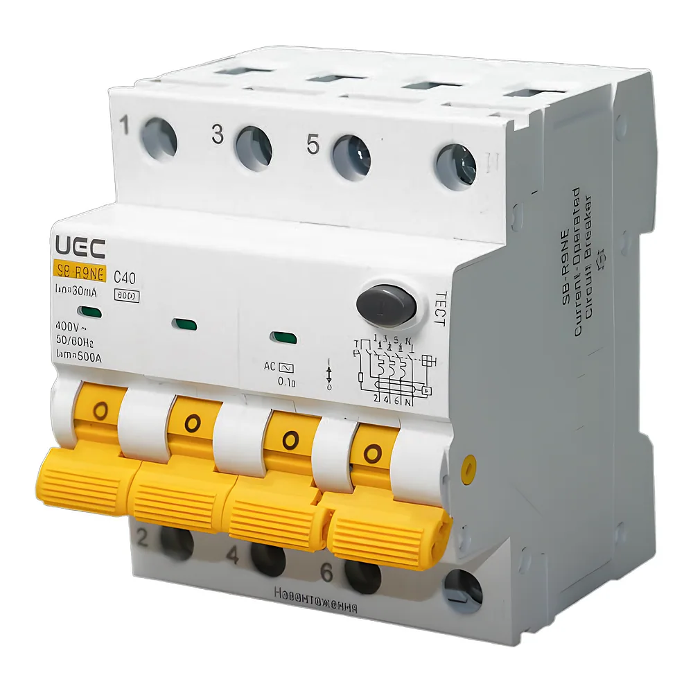 Диференційний автоматичний вимикач SB-R9NE 4P C 40 А 30 мА тип AC 6 кА UEC RCBO60-4-040-C-030-AC