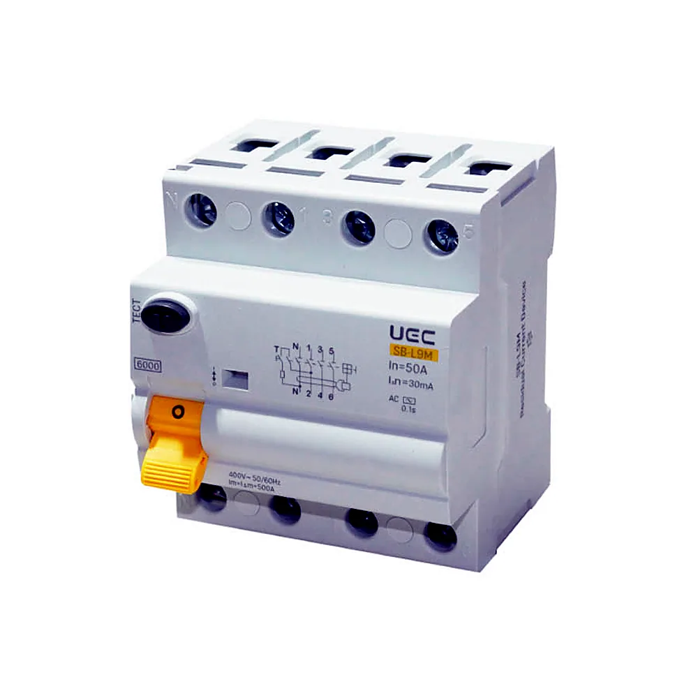 Пристрій захисного відключення UEC SB-L9M 4P 50A 30mA тип AC 6kA RCCB61-4-050-030-AC