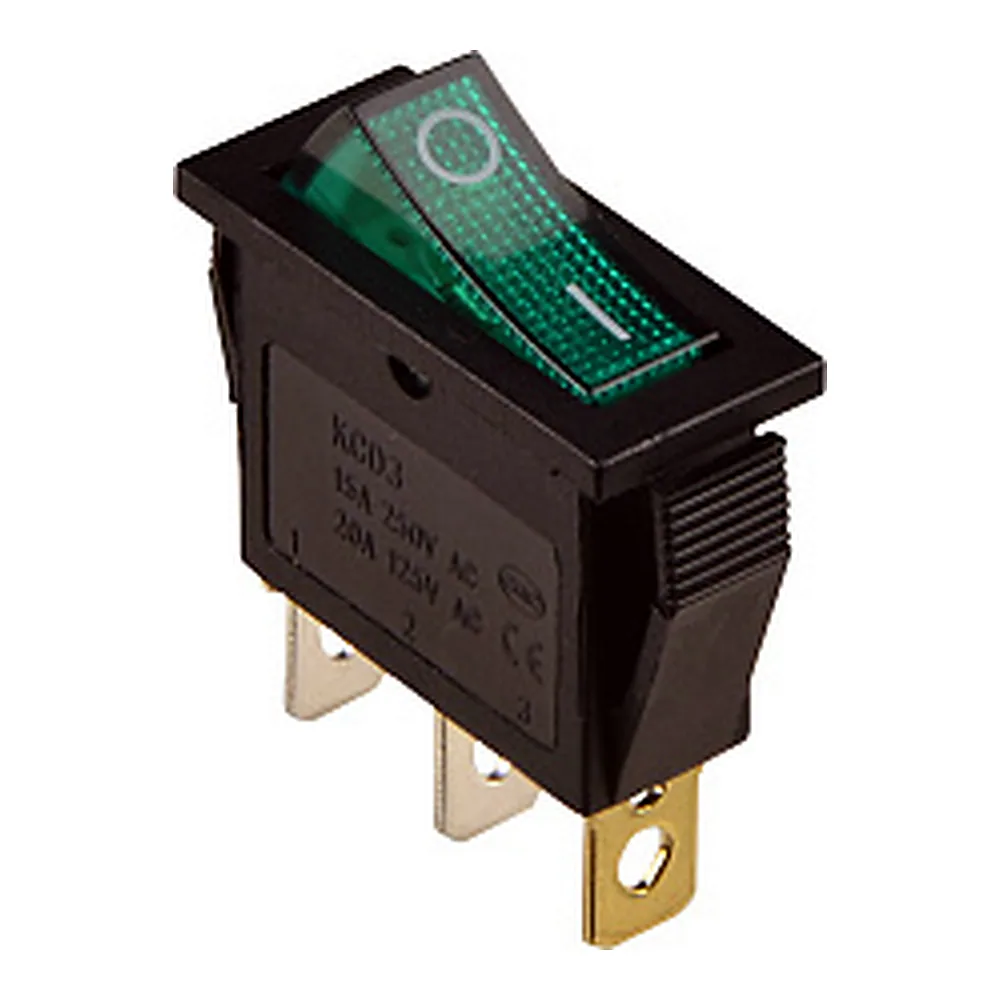 KCD3-101N GR/B Перемикач 1 клав. з підсвічуванням 12 V AC/DC зелений