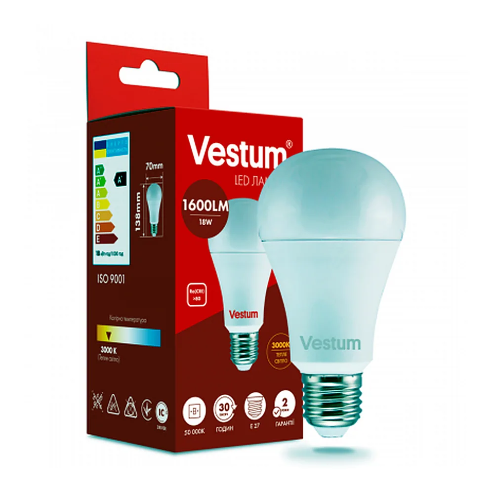 Лампа LED Vestum A70 18W 6500K 220V E27