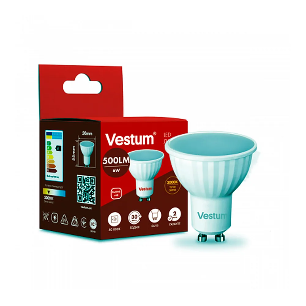 Лампа LED Vestum MR16 6W 3000K 220V GU10