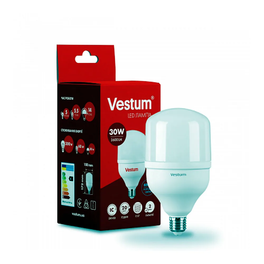 Лампа LED Vestum T115 30W 6500K 220V E27