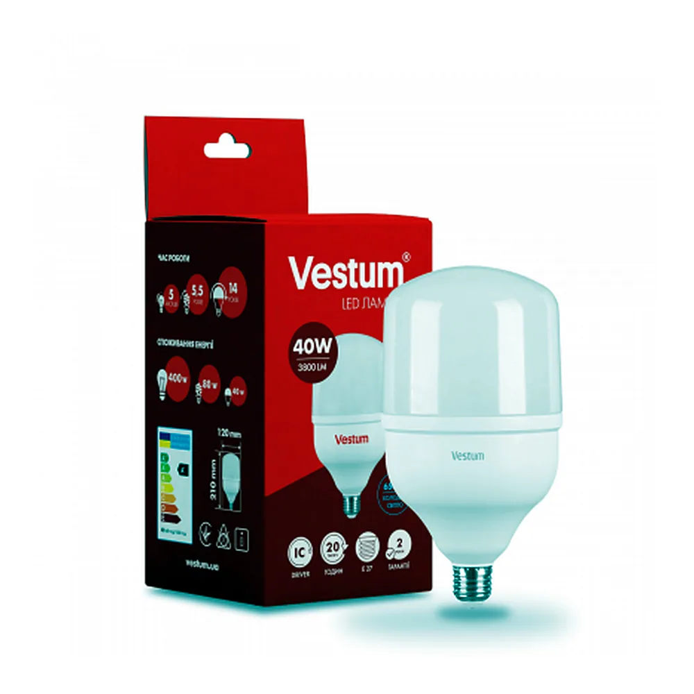 Лампа LED Vestum T125 40W 6500K 220V E27