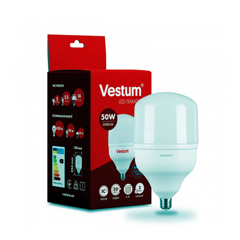 Лампа LED Vestum T140 50W 6500K 220V E27