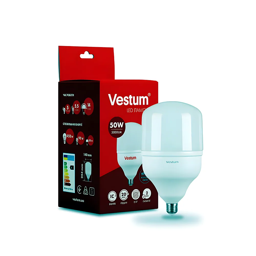 Світлодіодна лампа T140 50 Вт 6500 K 220 В E27 Vestum 1-VS-1604