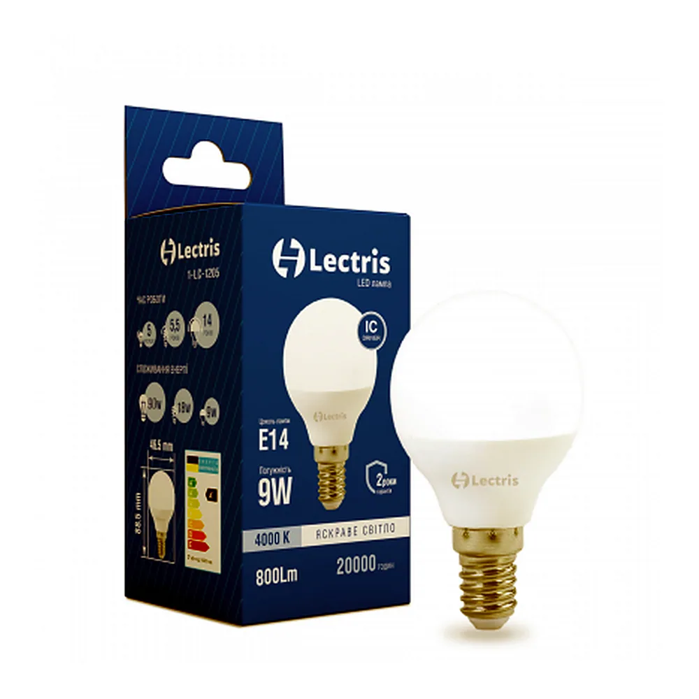 Лампа LED Lectris G45 9W 4000K 220V E14