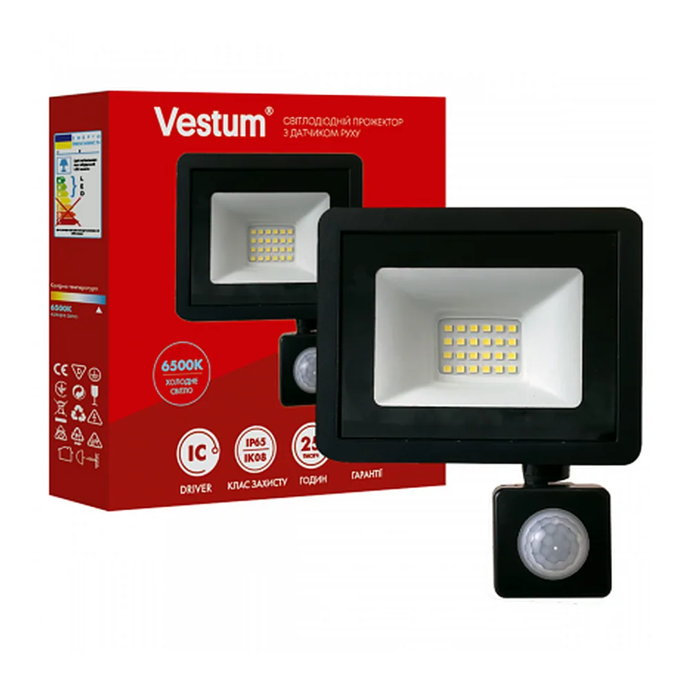 Прожектор LED Vestum з датчиком руху 30W 2 400Лм 6500K 175-250V IP65
