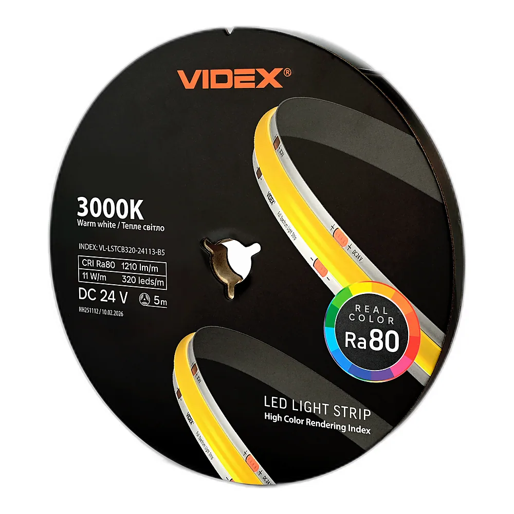 LED стрічка VIDEX COB DC24V 55W 5M 3000K Ra80 IP20 VL-LSTCB320-24113-B5)