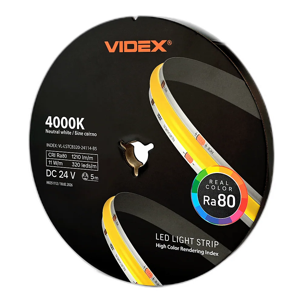 LED стрічка VIDEX COB DC24V 55W 5M 4000K Ra80 IP20 VL-LSTCB320-24114-B5)