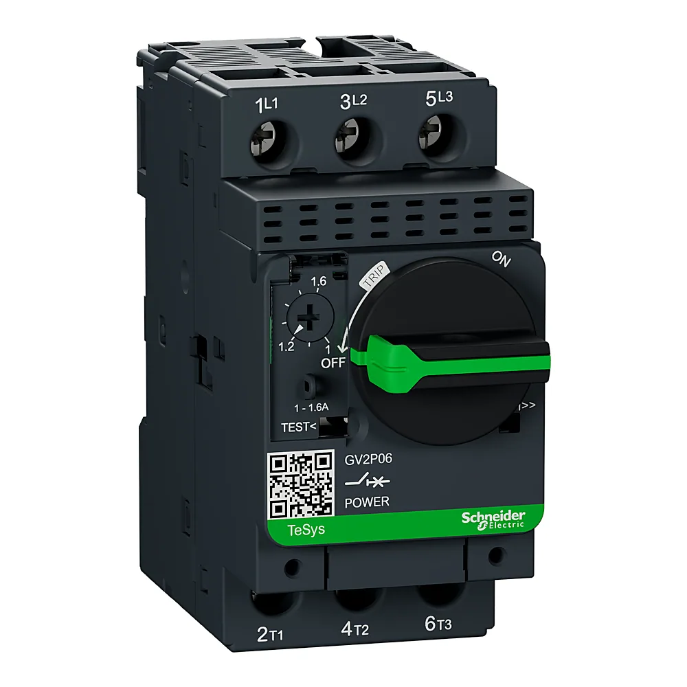 Автоматичний вимикач захисту двигуна TeSys GV2P 3P 1-1,6 А 0,37/0,55 кВт 400 В AC-3 Schneider Electric GV2P06