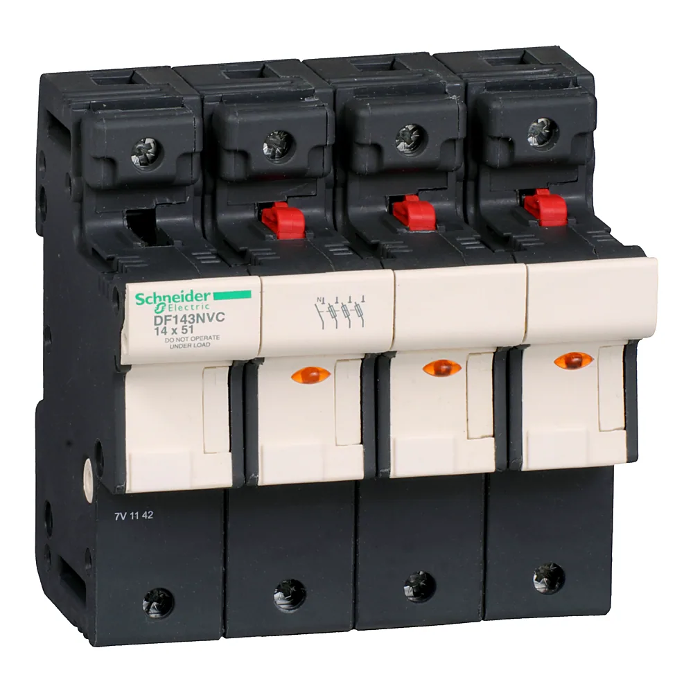 Тримач запобіжника TeSys DF 3P+N 50 А 14х51 мм з індикатором спрацювання Schneider Electric DF143NVC