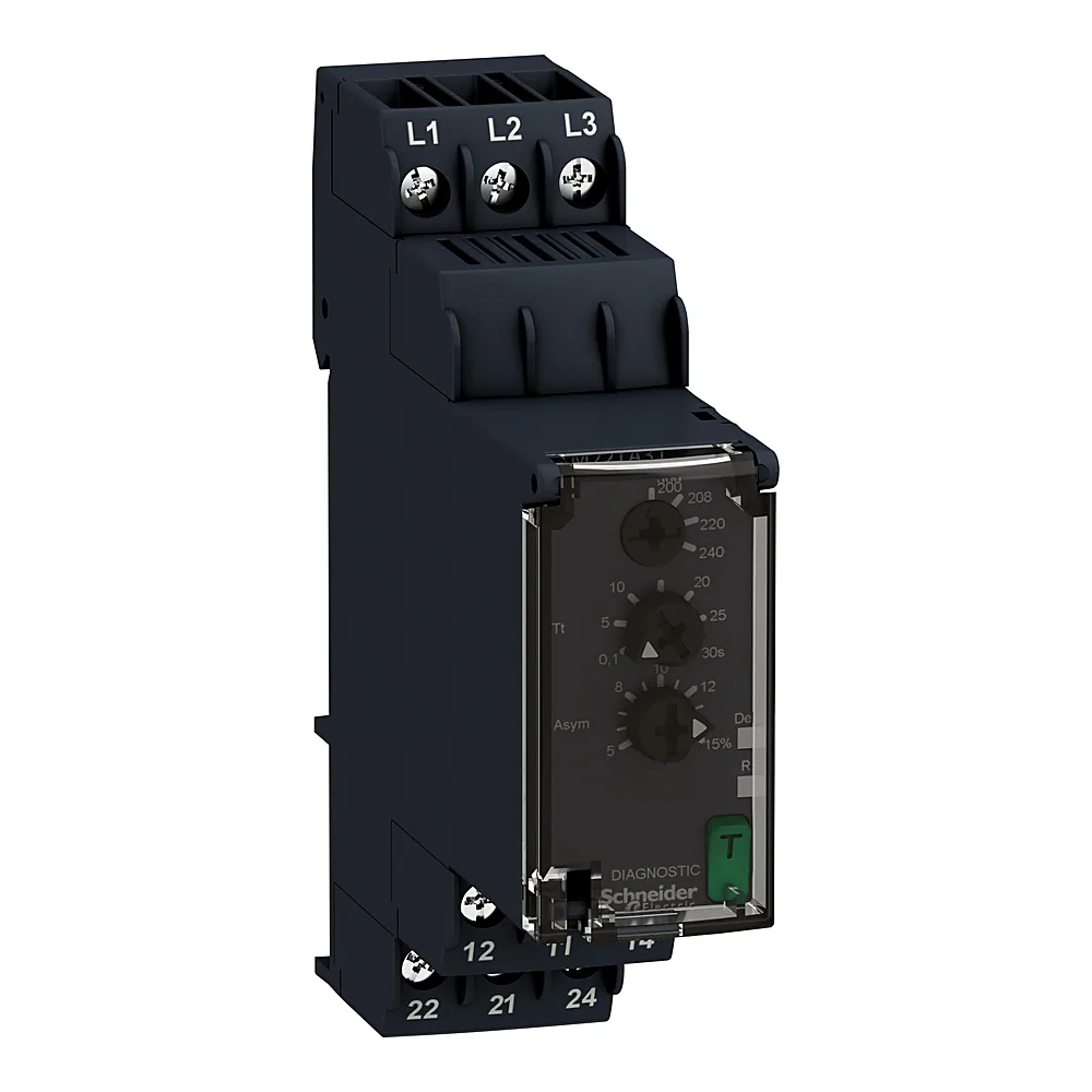 Реле контролю трифазної напруги 200-240 В діапазон 160-288 В із затримкою 0,1-30 с 2CO 8 А Schneider Electric RM22TA31
