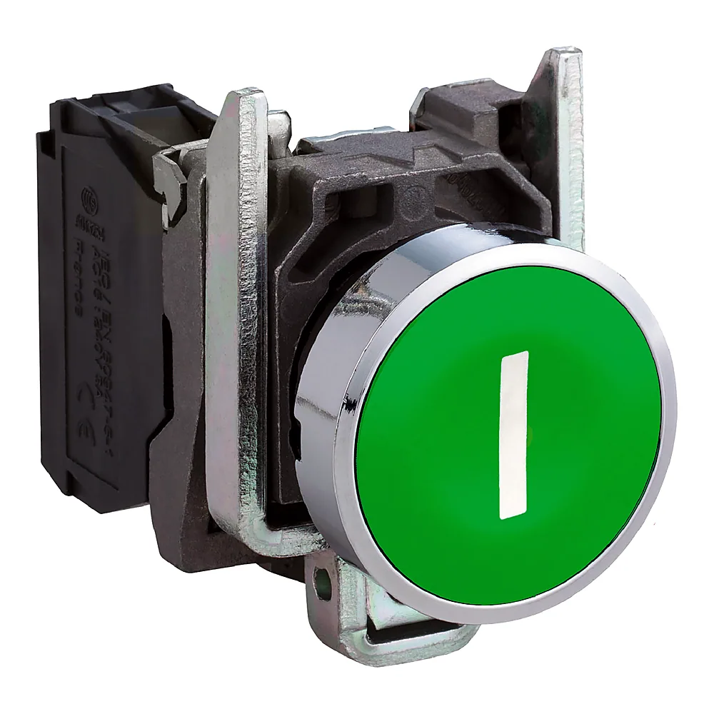 Кнопка керування Harmony XB4 D22 мм плоска 1NO з маркуванням I зелена Schneider Electric XB4BA3311