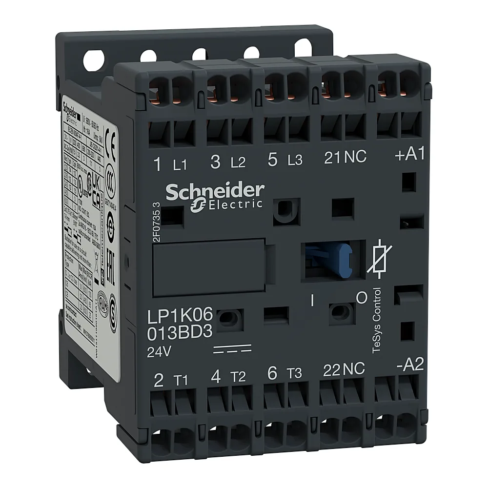 Контактор TeSys K 3P 6 А 1NC DC 24 В пружинні затискачі з вбудованим діодом Schneider Electric LP1K06013BD3
