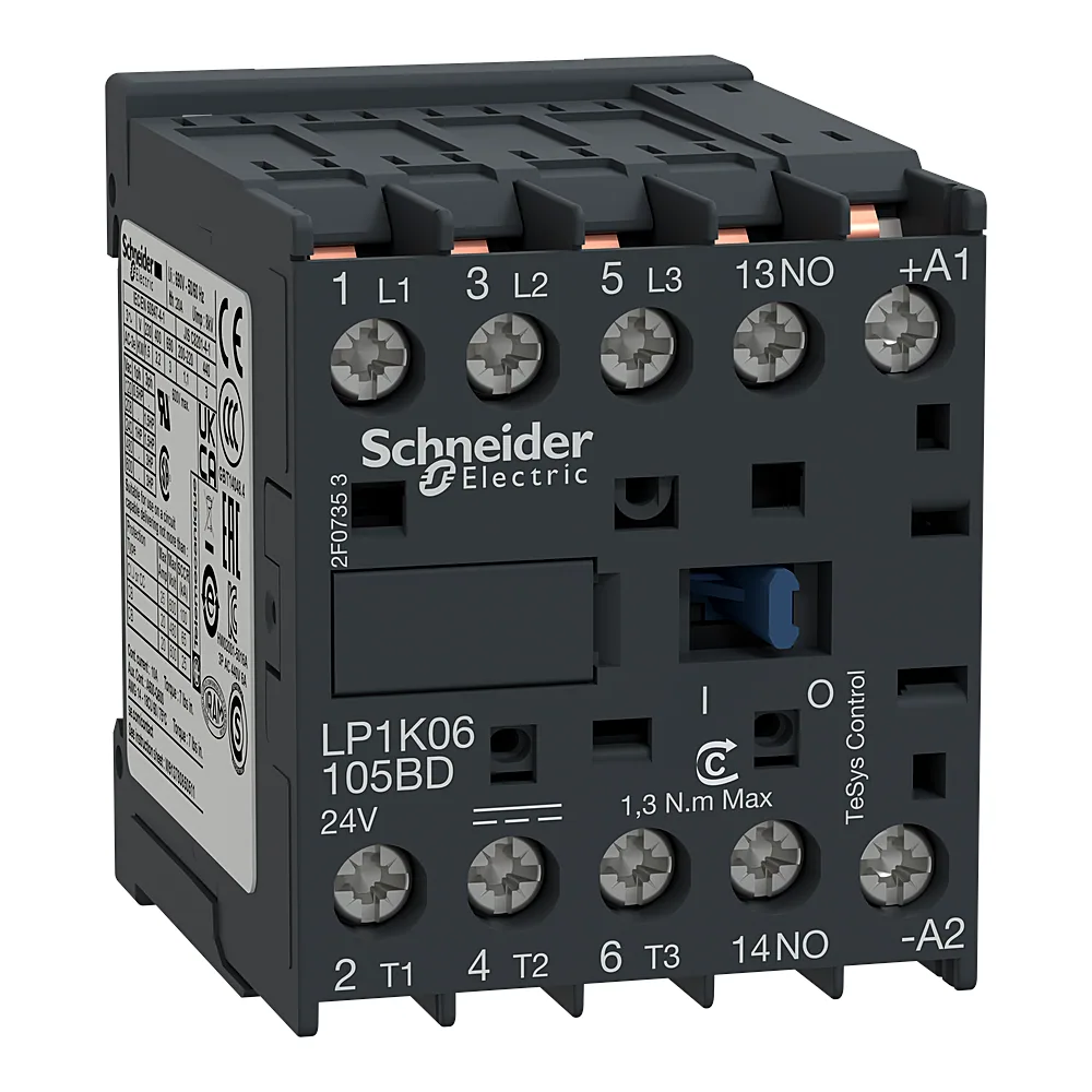 Контактор TeSys K 3P 6 А 1NO DC 24 В виводи для друкованої плати Schneider Electric LP1K06105BD