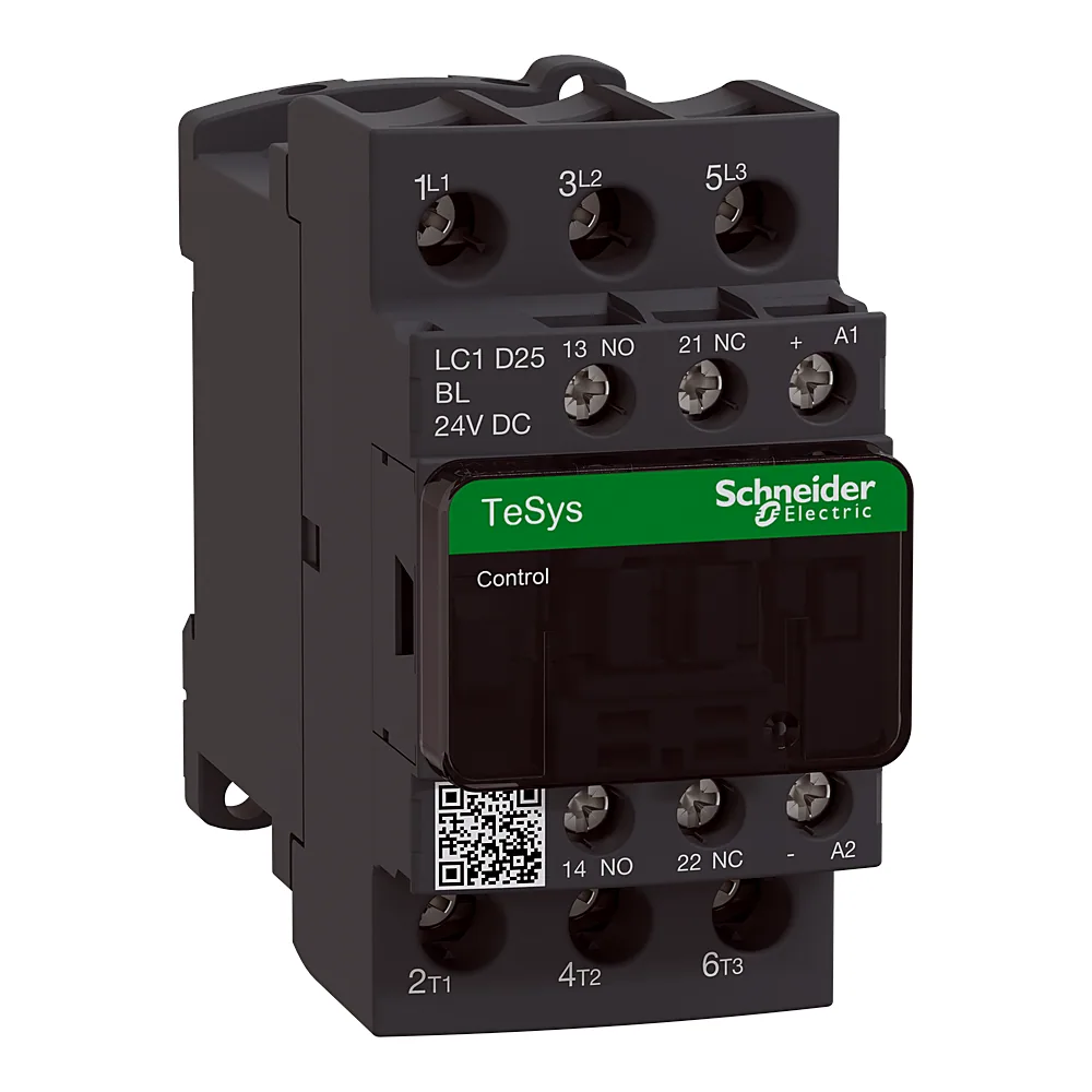 Контактор TeSys Deca 3P 25 А 1NO+1NC котушка 24 В DC низьке споживання Schneider Electric LC1D25BL