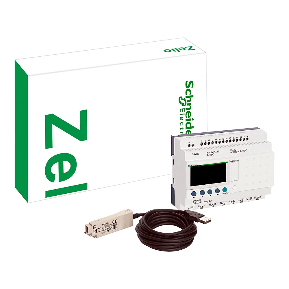 Комплект з інтелектуальним реле SR2B201BD USB-кабелем і програмою Zelio Soft 2 12 входів 8 виходів DC 24 В Schneider Electric SR2PACK2BD