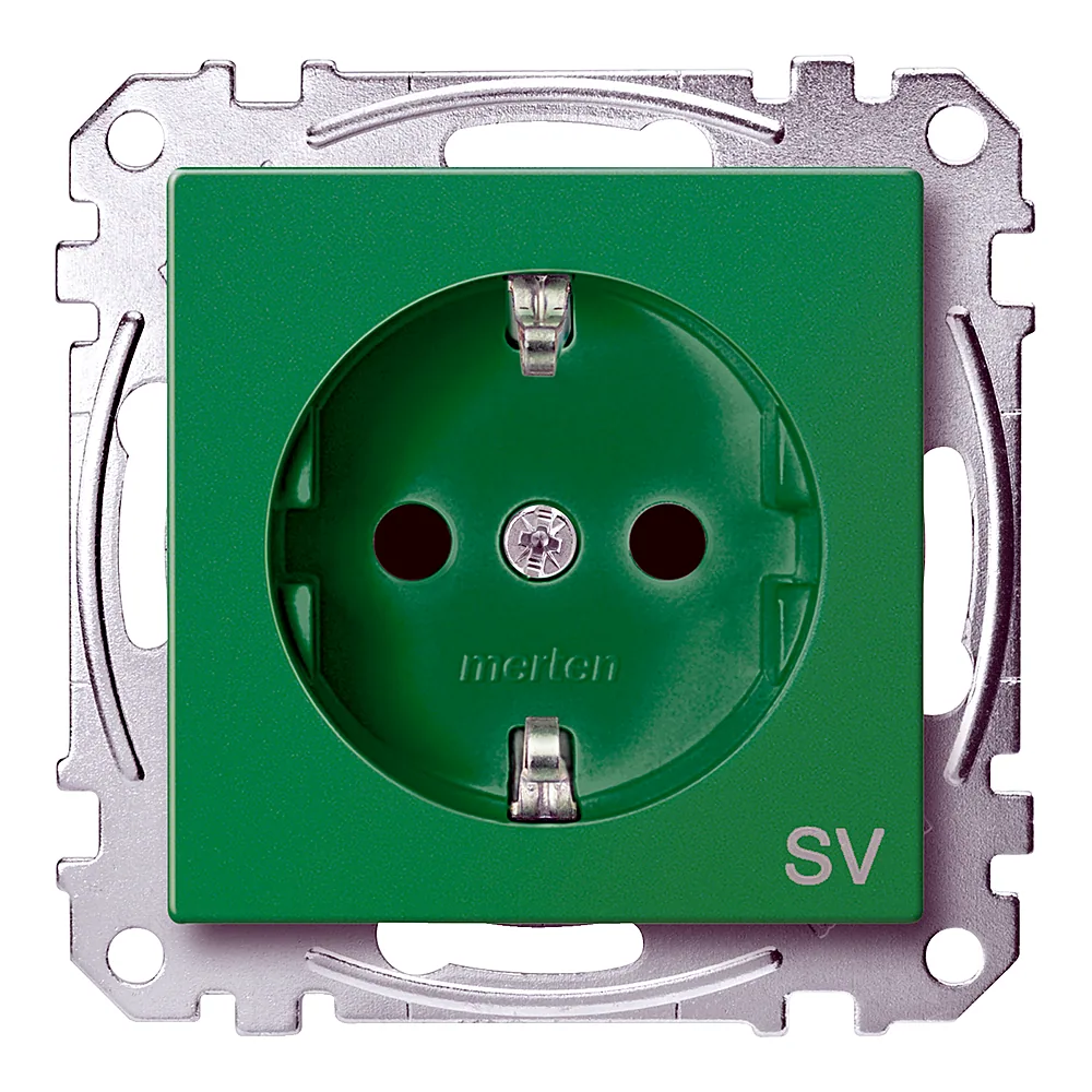 Розетка System M з заземленням зі шторками 16 А зелена Schneider Electric MEG2300-0304