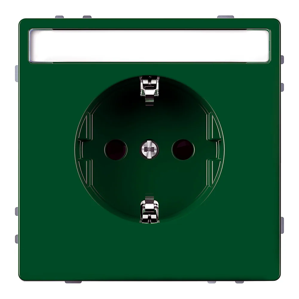 Розетка System D з заземленням зі шторками з полем для маркування 16 А зелена Schneider Electric MEG2302-6004