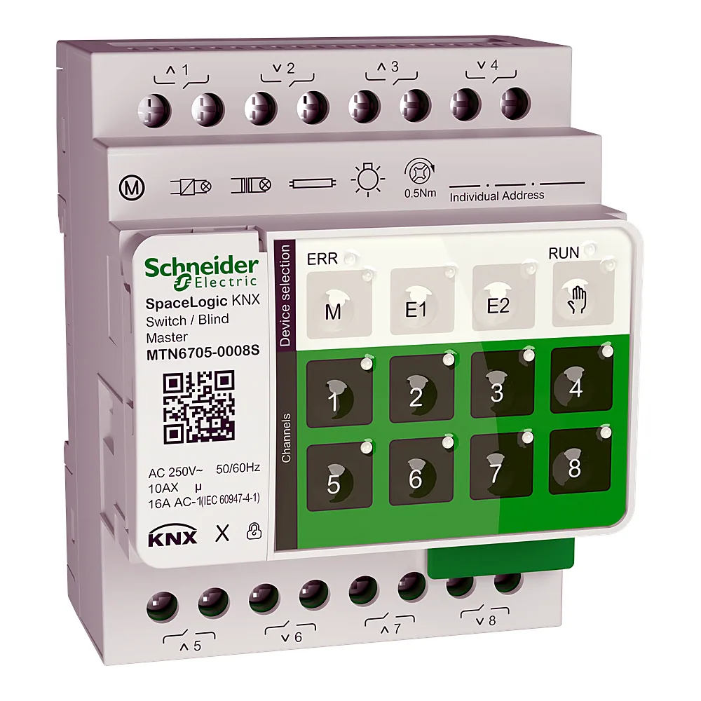 Актуатор SpaceLogic KNX перемикання/жалюзі 8 виходів 16 А 250 В білий Schneider Electric MTN6705-0008S