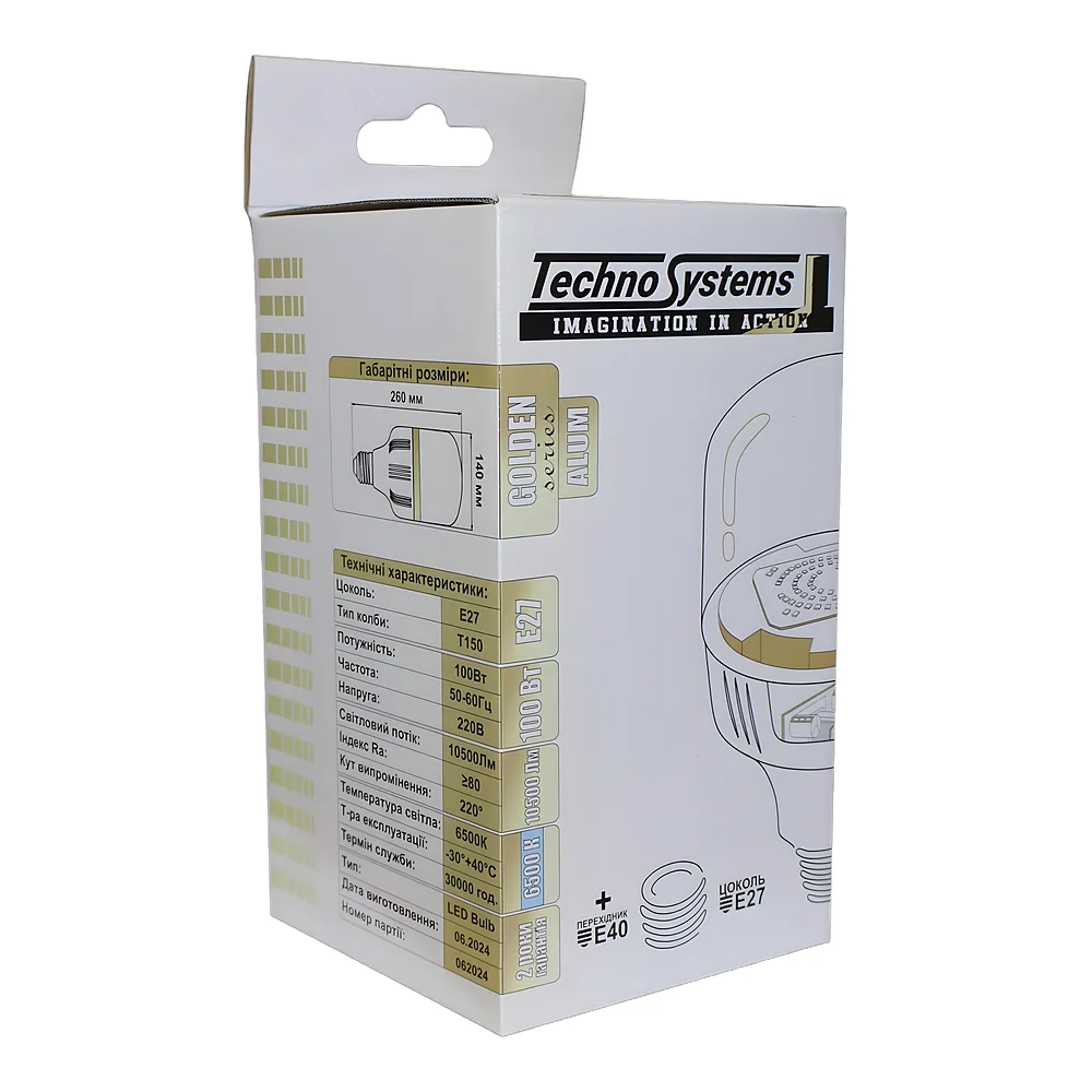 Світлодіодна лампа LED Bulb-T140-100W-E27-E40-220V-6500K-8500L ALUM BULB TECHNO SYSTEM TNSy5000109