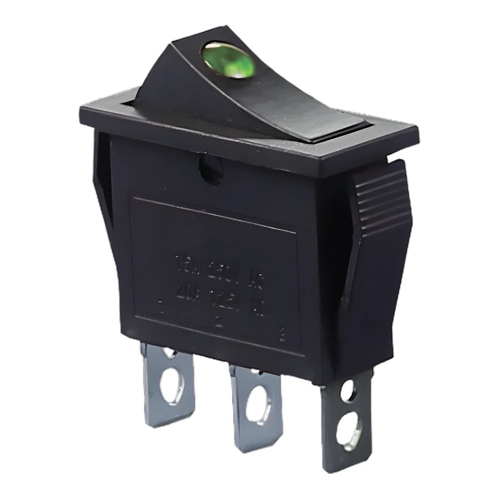 Перемикач KCD3-101EN G/B 220 В Перемикач 1 клав зелений з підсвічуванням TECHNO SYSTEM TNSy5500835