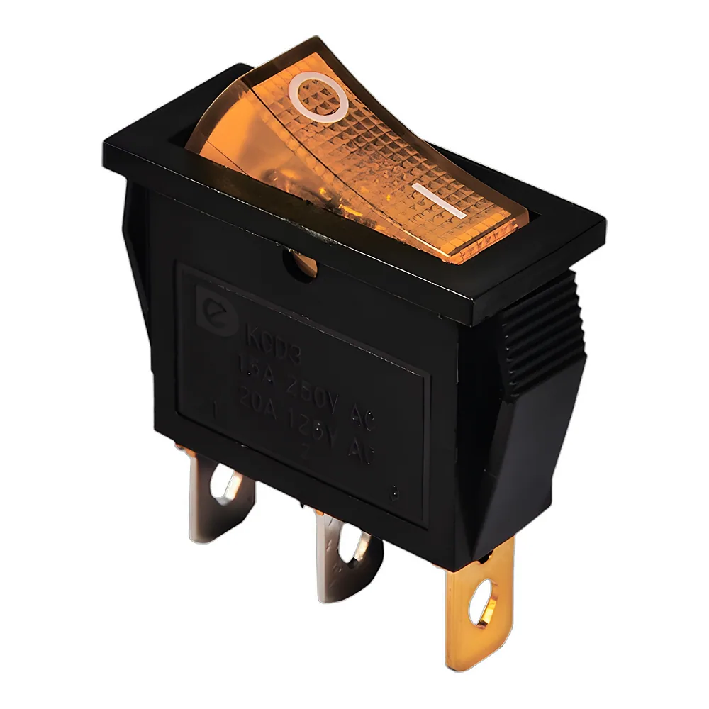 Перемикач KCD3-101N Y/B 220 В Перемикач 1 клав жовтий з підсвічуванням TECHNO SYSTEM TNSy5500839