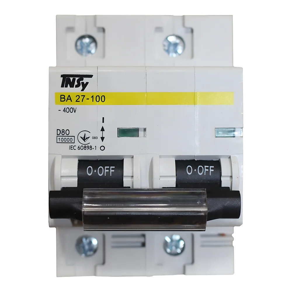 Автоматичний вимикач ВА27-100 2P 80 А 10кА характеристика D TECHNO SYSTEM TNSy5504894