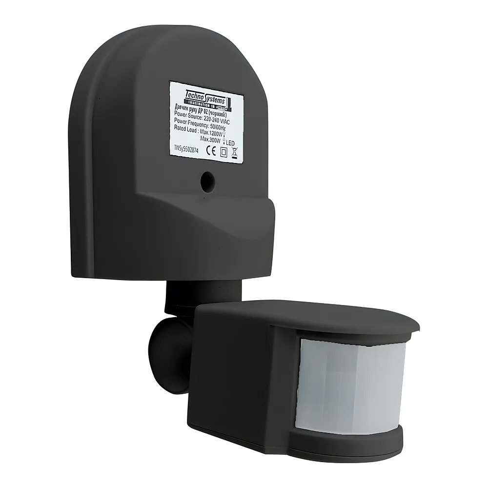 Датчик руху ДР 02 чорний 1200 Вт. 180 градусів 12 м. IP44 TECHNO SYSTEM TNSy5502874