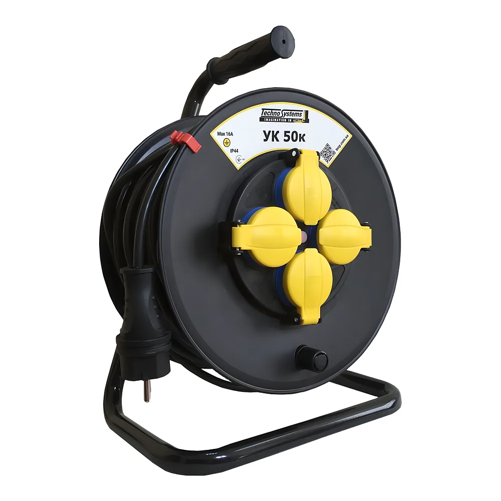 Котушка УК50к 4 місця 50 м 2P+PЕ 3х1 IP44 з Заземленням та Т/З. TECHNO SYSTEM TNSy5506752