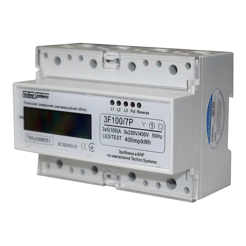 Лічильник трифазний 3F100/7P 5(100)А 400 В електронний клас 1 (некомер) TECHNO SYSTEM TNSy5506551
