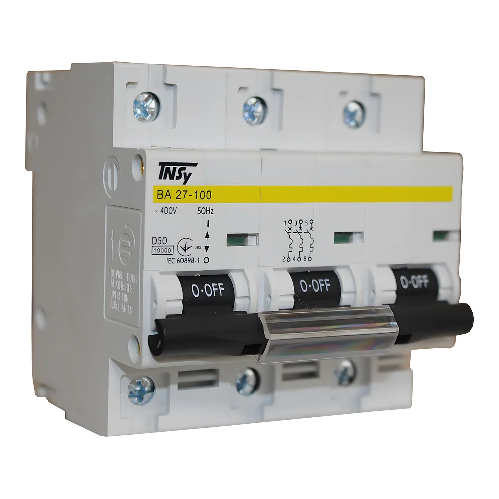 Автоматичний вимикач ВА27-100 3P 50 А 10кА характеристика D TECHNO SYSTEM TNSy5504904