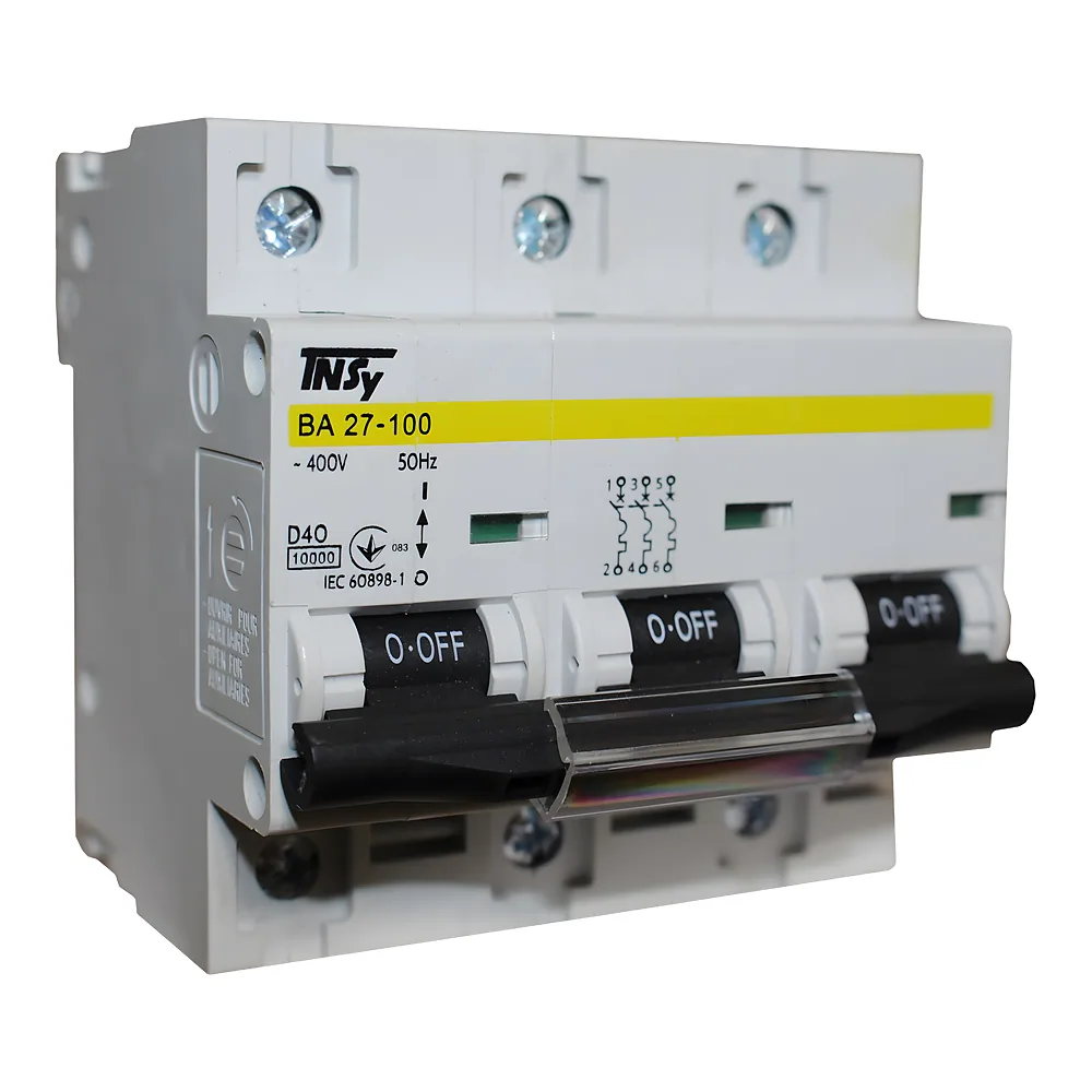 Автоматичний вимикач ВА27-100 3P 40 А 10кА характеристика D TECHNO SYSTEM TNSy5504903
