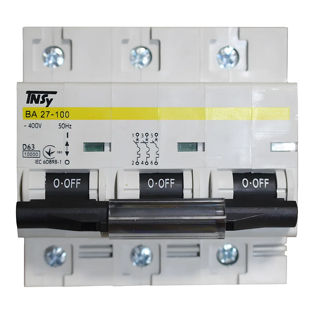 Автоматичний вимикач ВА27-100 3P 63 А 10кА характеристика D TECHNO SYSTEM TNSy5504905