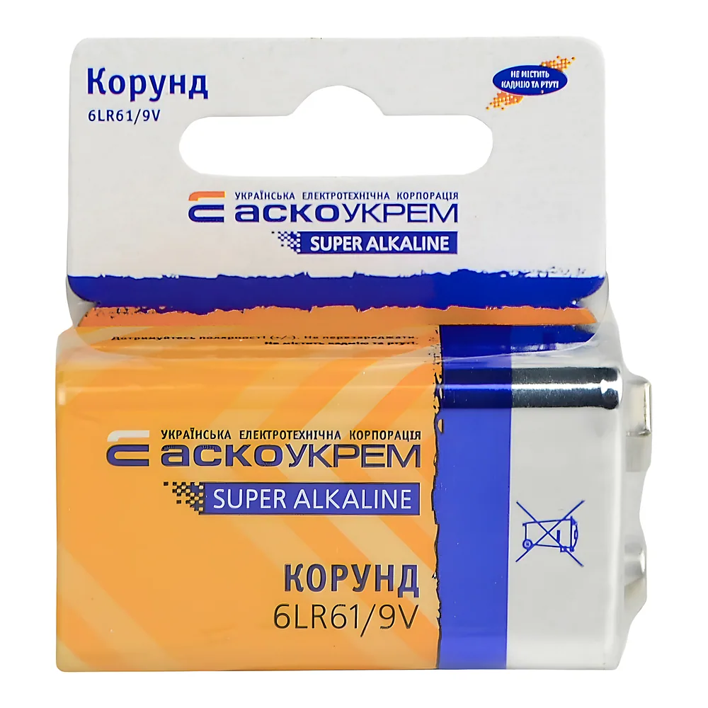 Батарейка лужна «Крона» Корунд.6LR61.SC1 (shrink card 1) АСКО-УКРЕМ Аско.6LR61.SC1