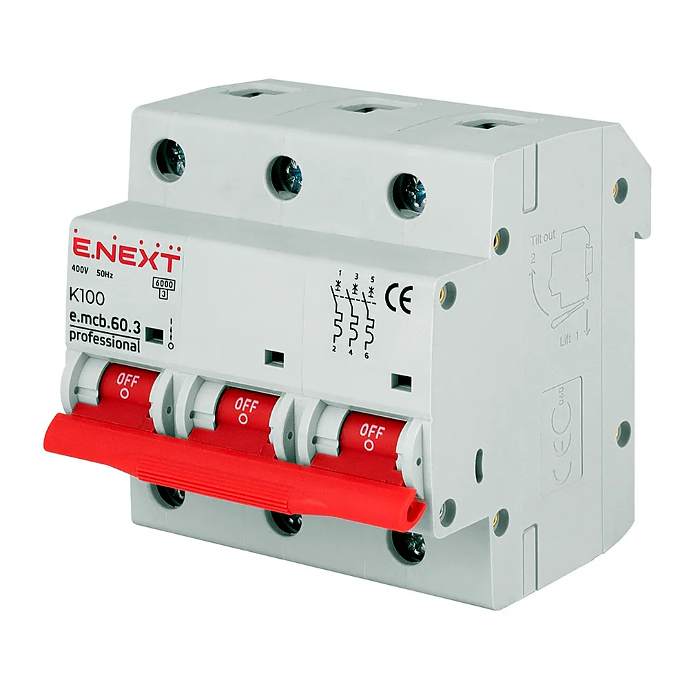 Автоматичний вимикач E.NEXT e.mcb.pro.60.3.K 100 3P 100A K 6kA p0430007
