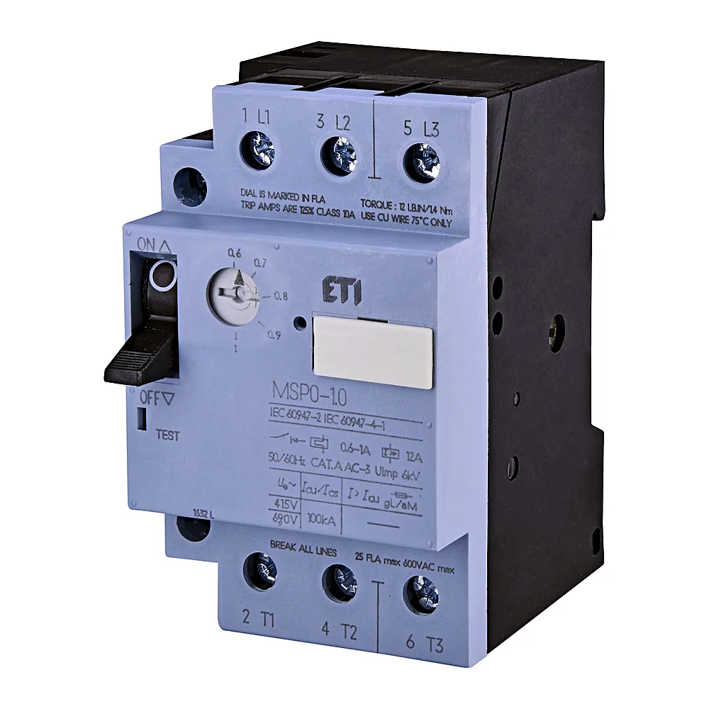 Авт. вимикач захисту двигуна MSP0-1,0 (0,25 kW, 0.6-1A), ETI